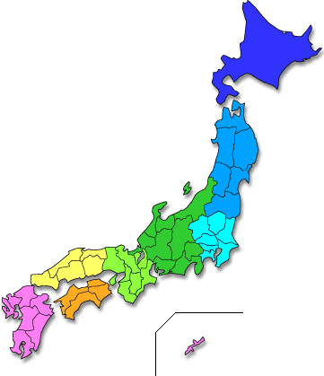 日本地図 地域別色分け 大 無料フリー素材